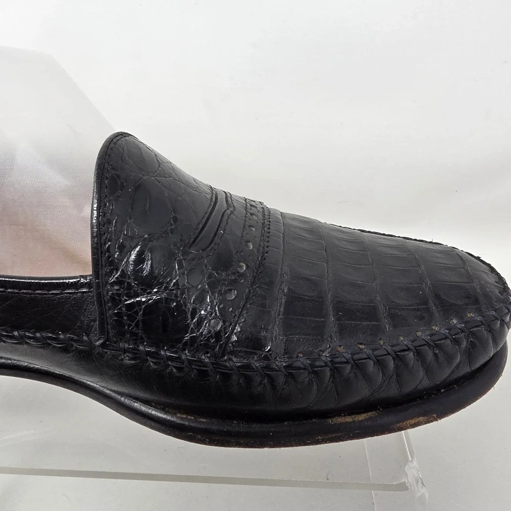 David Eden Loafers Mens 9 Black Crocodile Leather Exotic Penny Moccasin Good